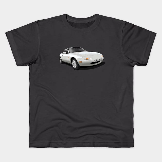 1990 Mazda MX5 in white Kids T-Shirt by candcretro